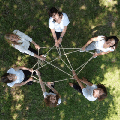 Persönlichkeitsentwicklung Coaching, Anti-Ärger-Training, Frauen fassen ein Netz und schauen nach oben