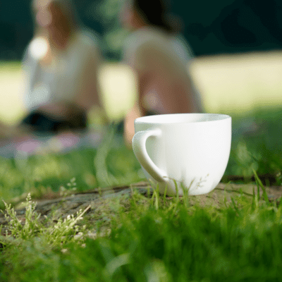 Persönlichkeitsentwicklung Coaching, Stressmanagement, Tasse im Grünen